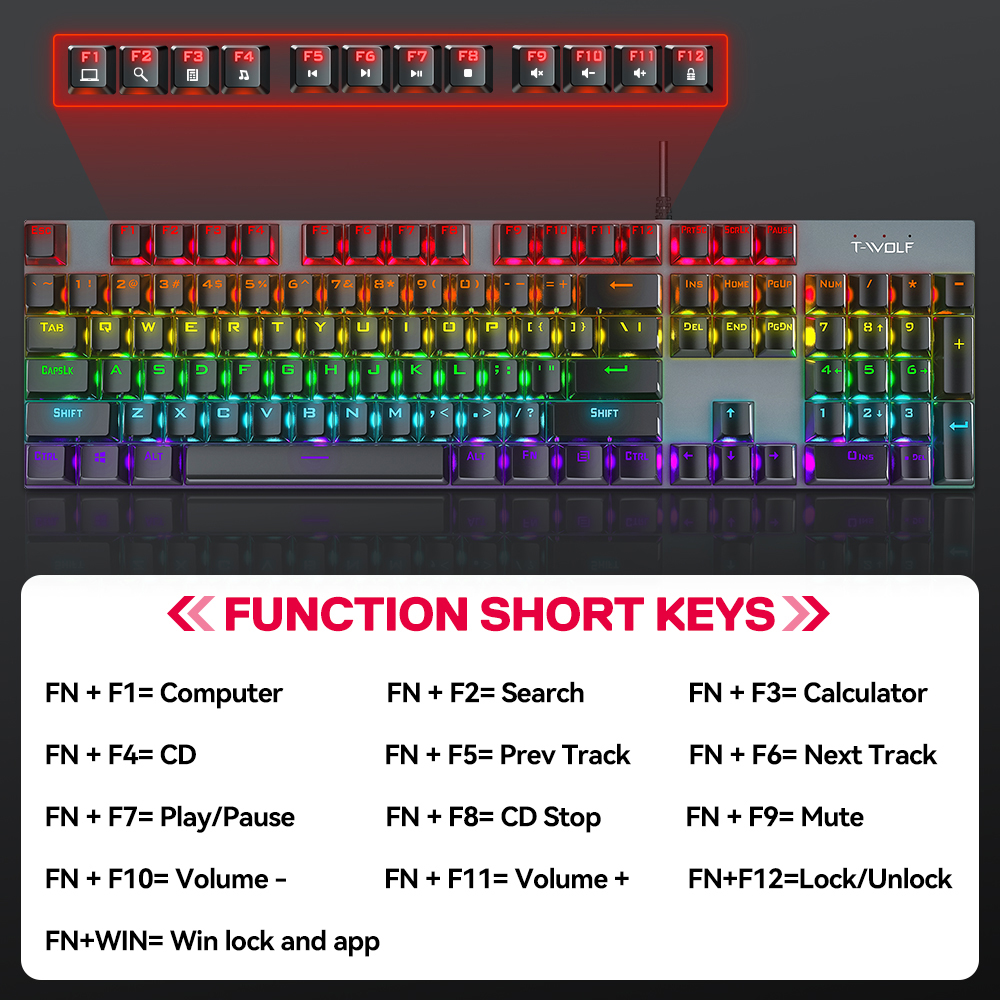 Bàn Phím Cơ T-WOLF T17 USB- Hàng Chính Hãng