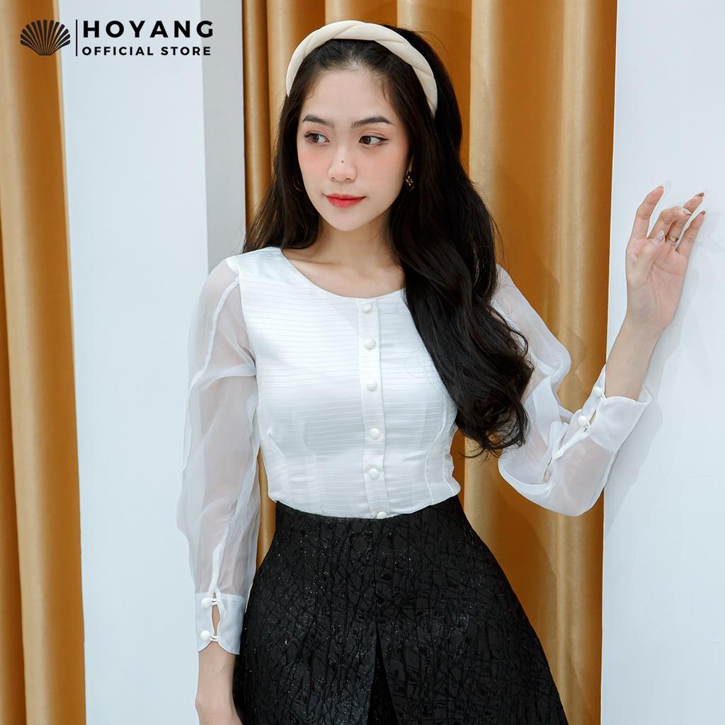 Áo Voan Tay Lưới Đính Nút Thời Trang HOYANG AHY22