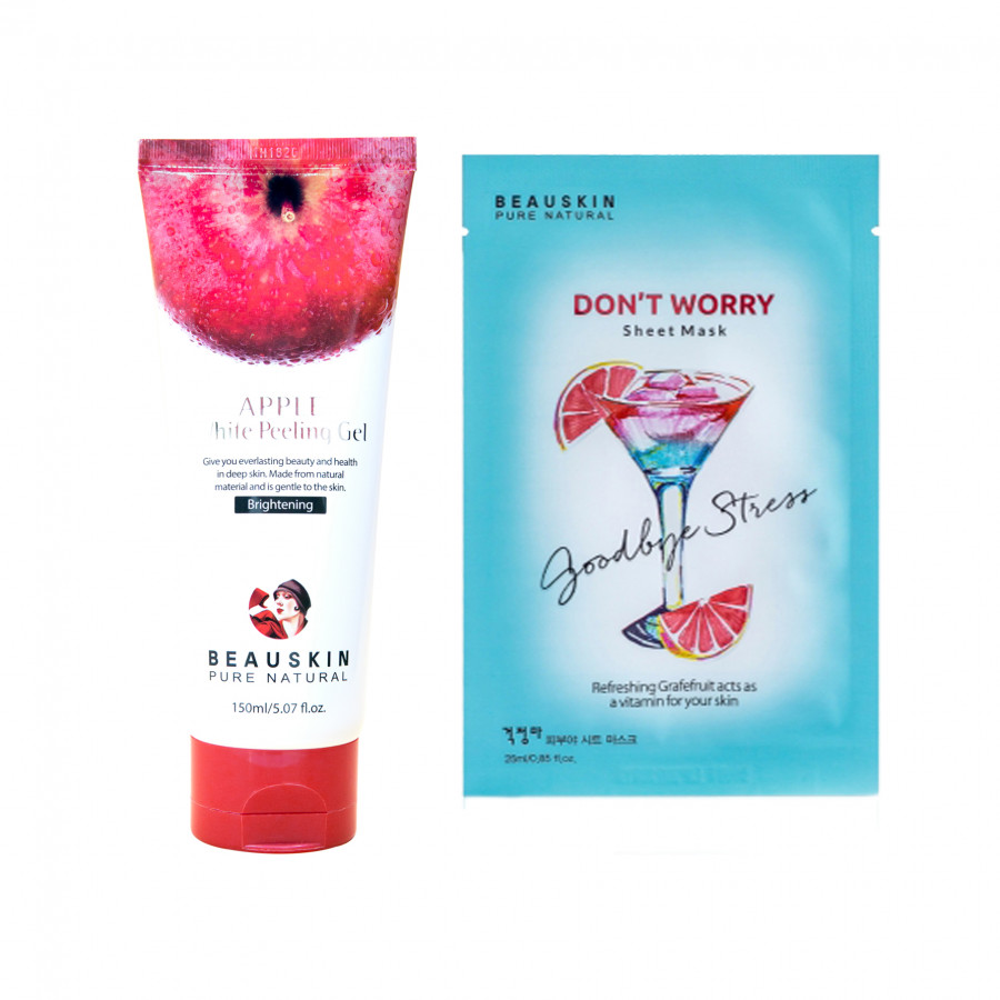 Combo Tẩy da chết sáng da sạch mụn Beauskin Apple White Peeling Gel và Mặt nạ giảm stress Don't worry