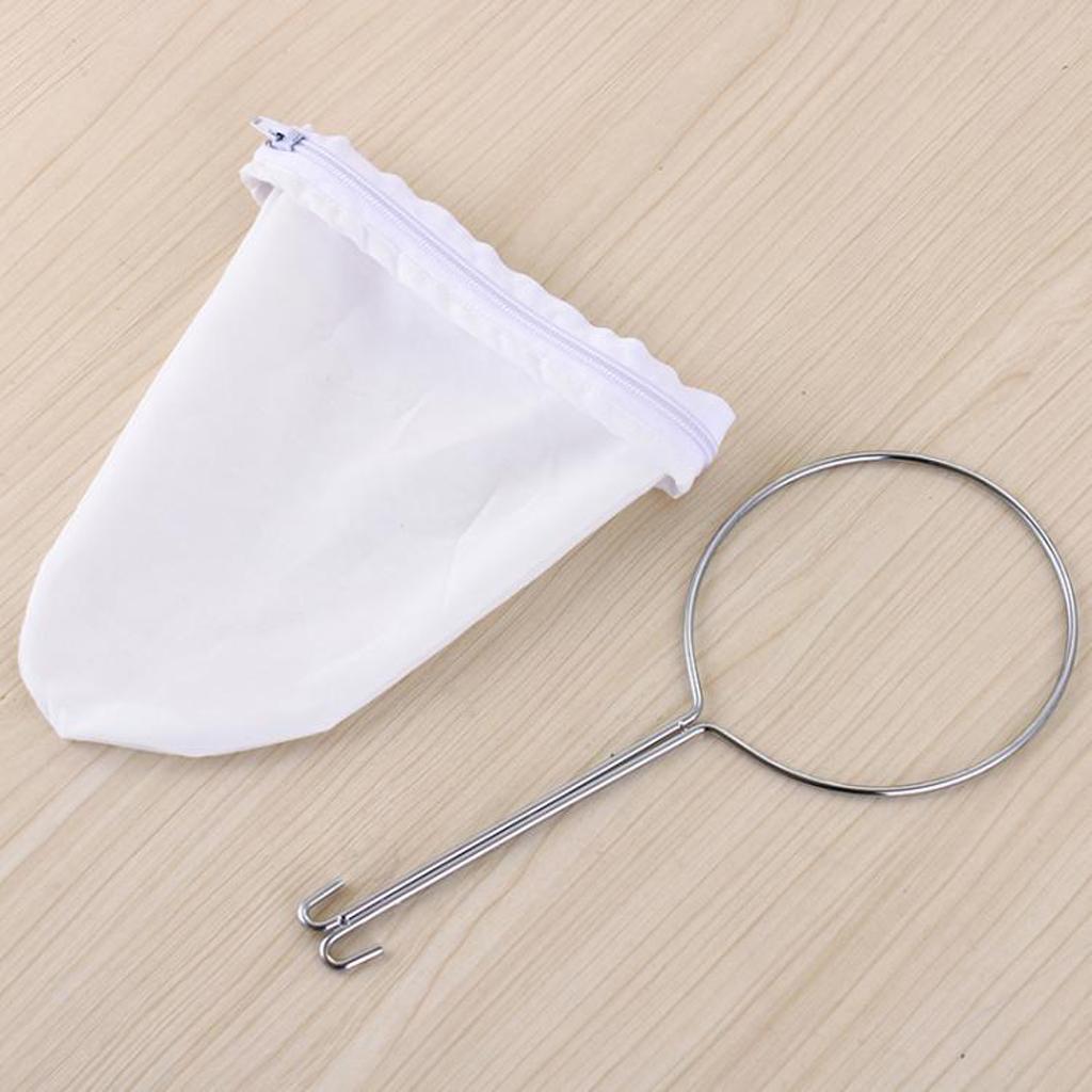 Stainless Steel Handle Coffee Tea Cloth Strainer Filter Sock Bag S