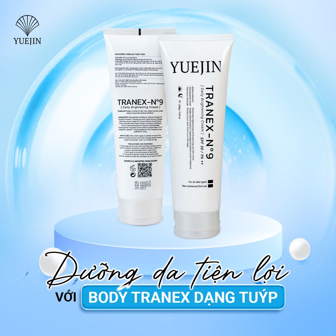 Combo dưỡng trắng da Yuejin Kem dưỡng trắng da Body Tranex-NO9 + Kem Ủ Trắng Da Kojic Brightening (Tặng 1 Gel)