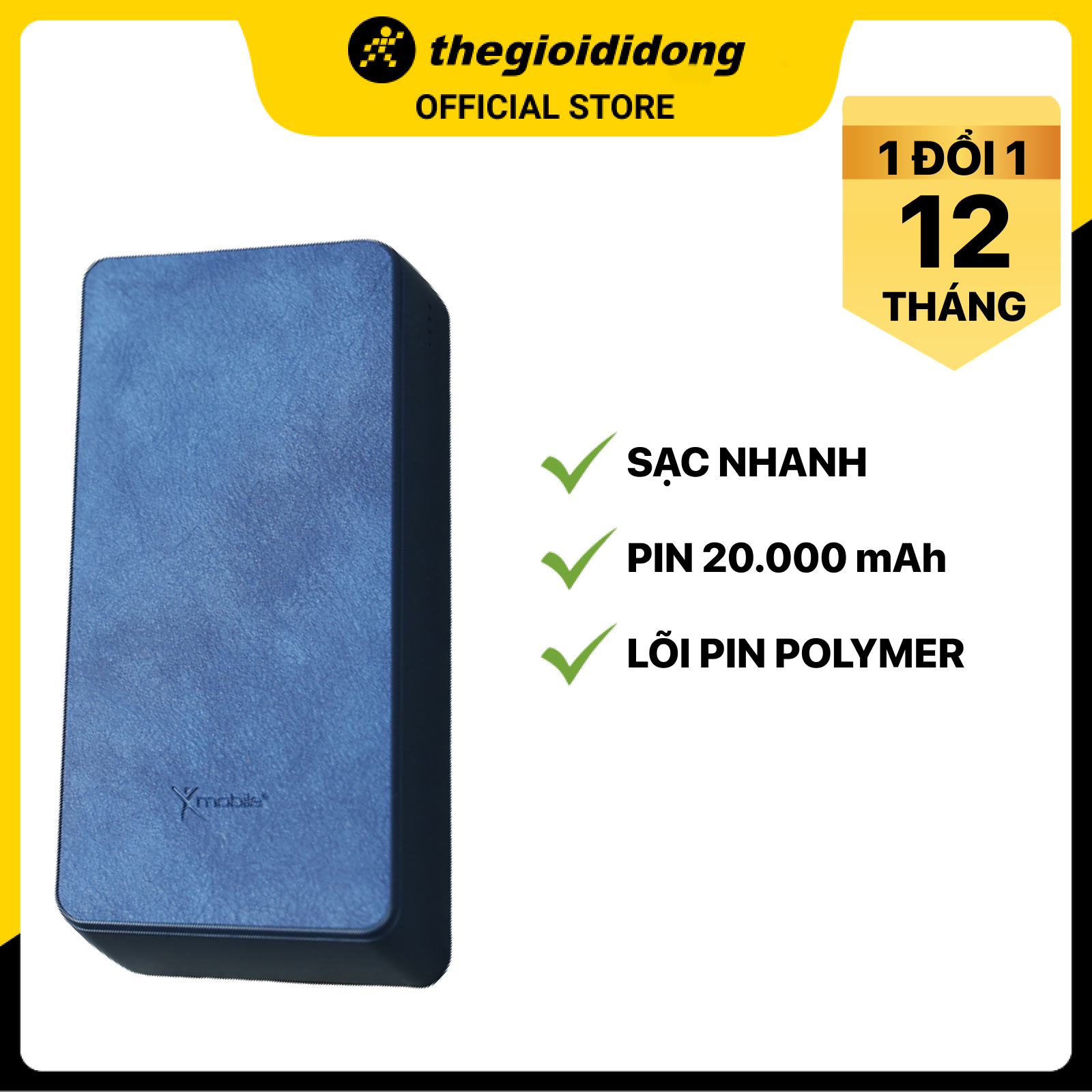 Pin sạc dự phòng Polymer 20.000 mAh Type C PD QC3.0 Xmobile PowerBox P69D Xanh navy - Hàng chính hãng