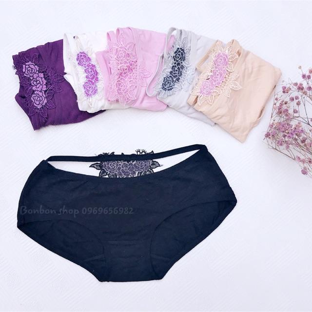 Quần lót cotton lưng hoa thêu