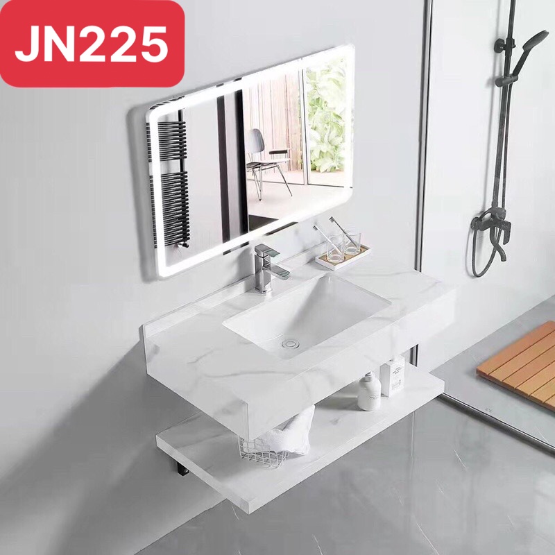 Tủ Lavabo mặt đá 2 tầng chống trầy Juno Sofa  60 x 50 cm Gương led cùng cỡ 60 x 50 cm