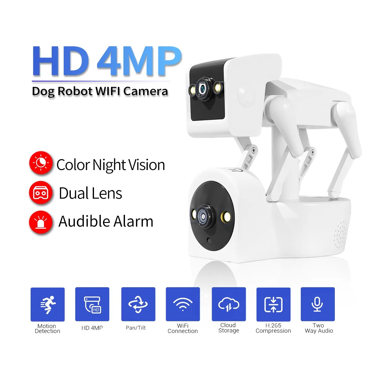 Camera Yoosee Robot Dog 2 MẮT KÉP 5MP Full HD, xem 2 góc cùng lúc, thiết kế độc đáo - Hàng nhập khẩu