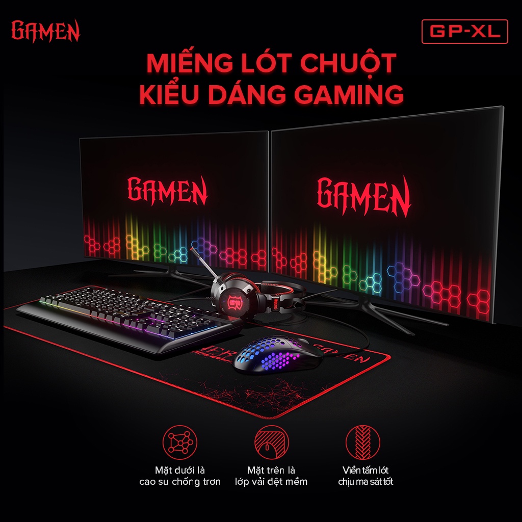 Tấm lót chuột Gamen GP-XL bàn di chuột kiểu dáng gaming kích thước lớn 70x30 cm - Hàng Chính Hãng