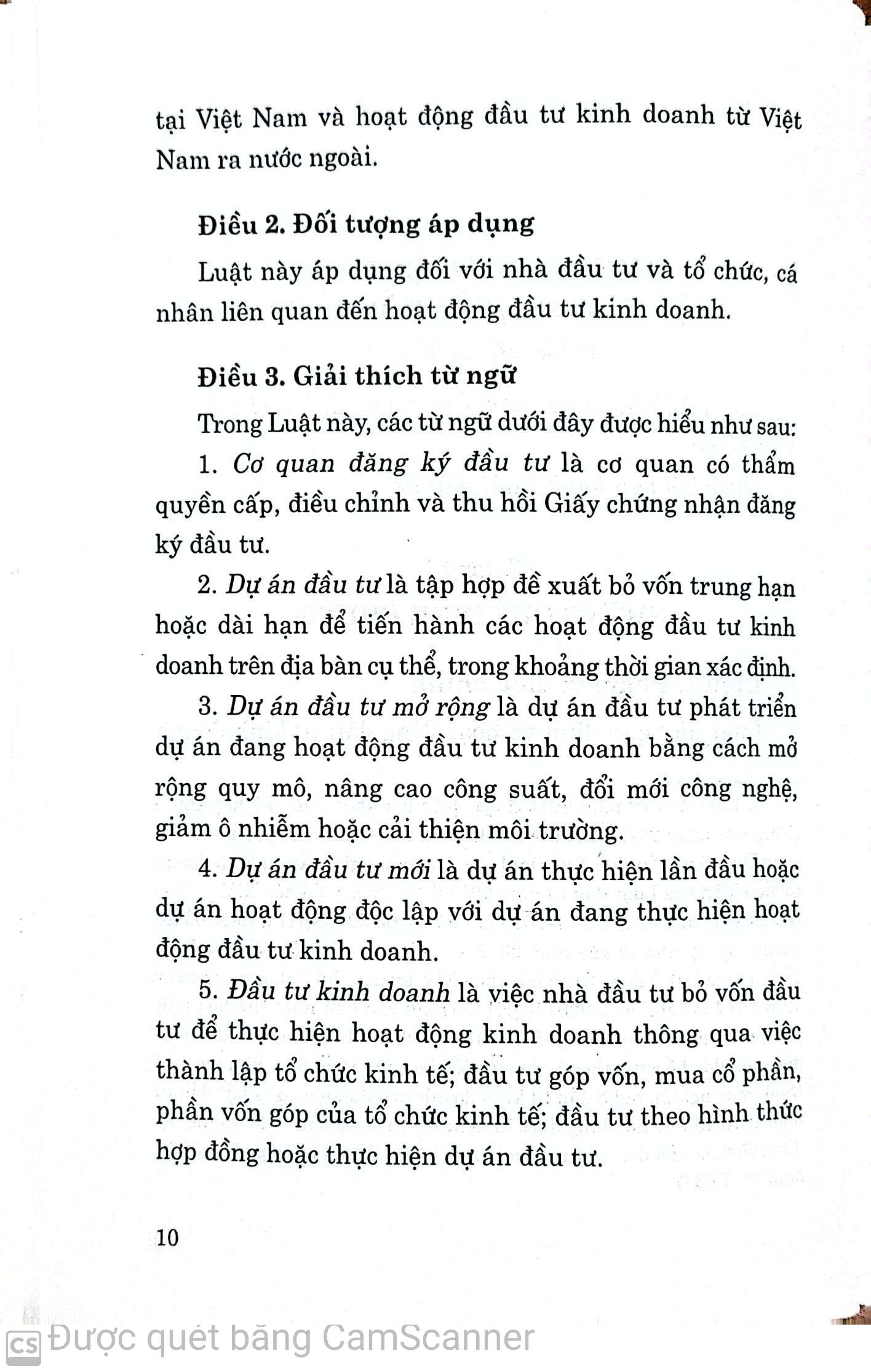 Luật đầu tư hiện hành (Luật năm 2014, sửa đổi, bổ sung năm 2016, 2017) (Song ngữ Việt - Anh) Current Law on Investment (Law in 2014, amended and supplementde in 2016, 2017) (Vietnamese - English)