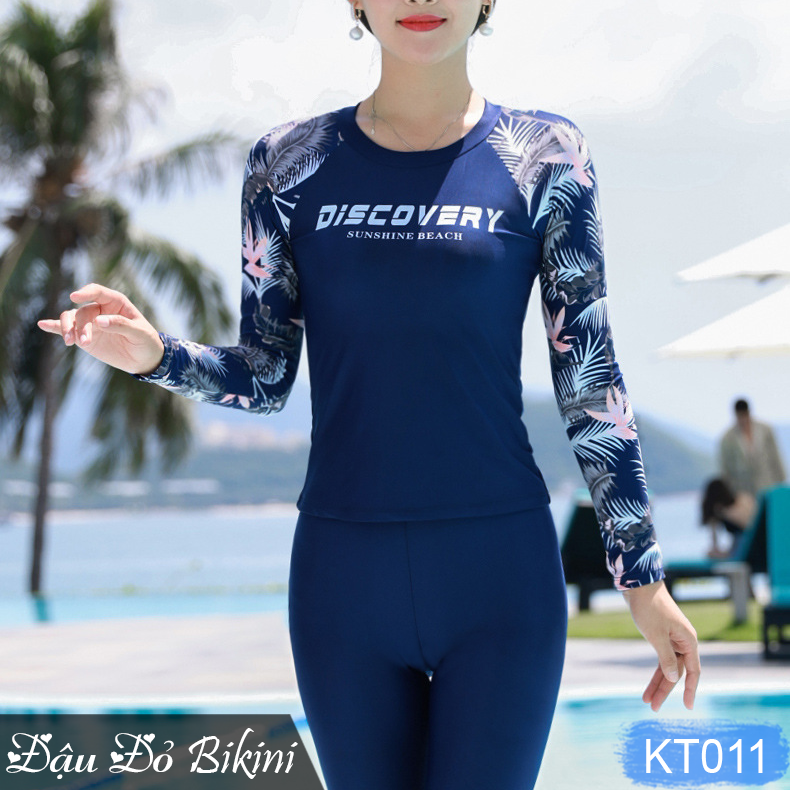 Bộ đồ bơi trung tuổi kín chống nắng, áo bơi dài tay cho mẹ và bà, quần dài mix cùng chân váy rời tránh lộ bụng, chất đẹp | KT011