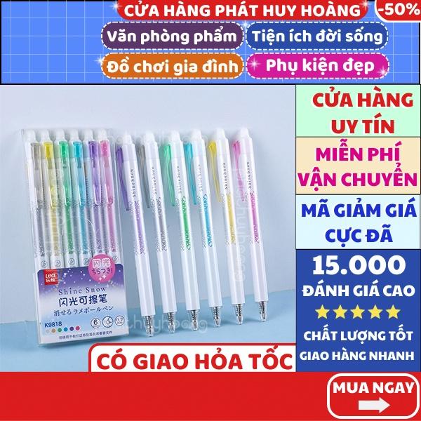 Hộp 6 bút kim tuyến dạng bấm xóa được lấp lánh trang trí tập sổ cực đẹp