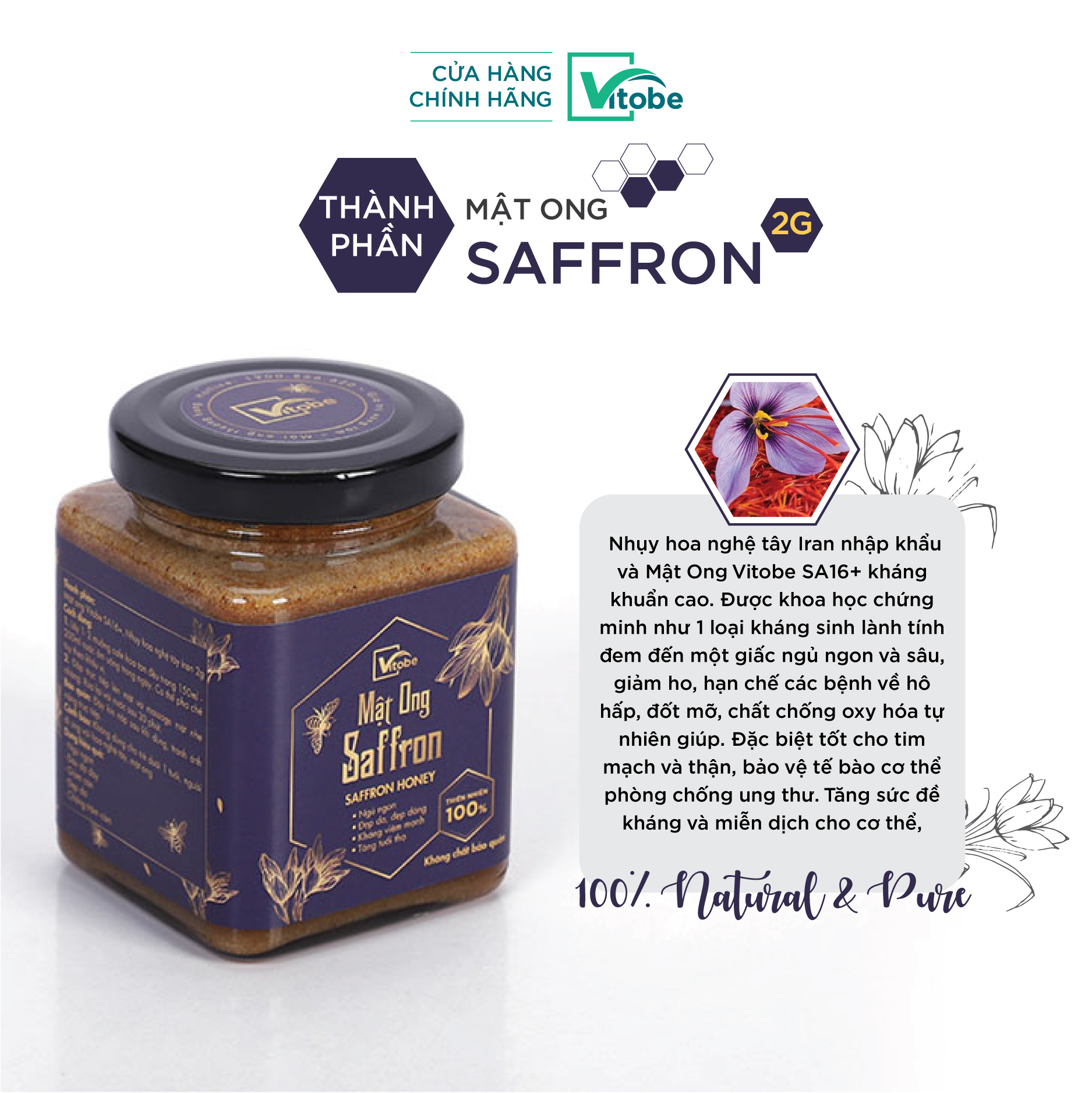 Mật Ong Saffron Vitobe , - Hữu Cơ 100%