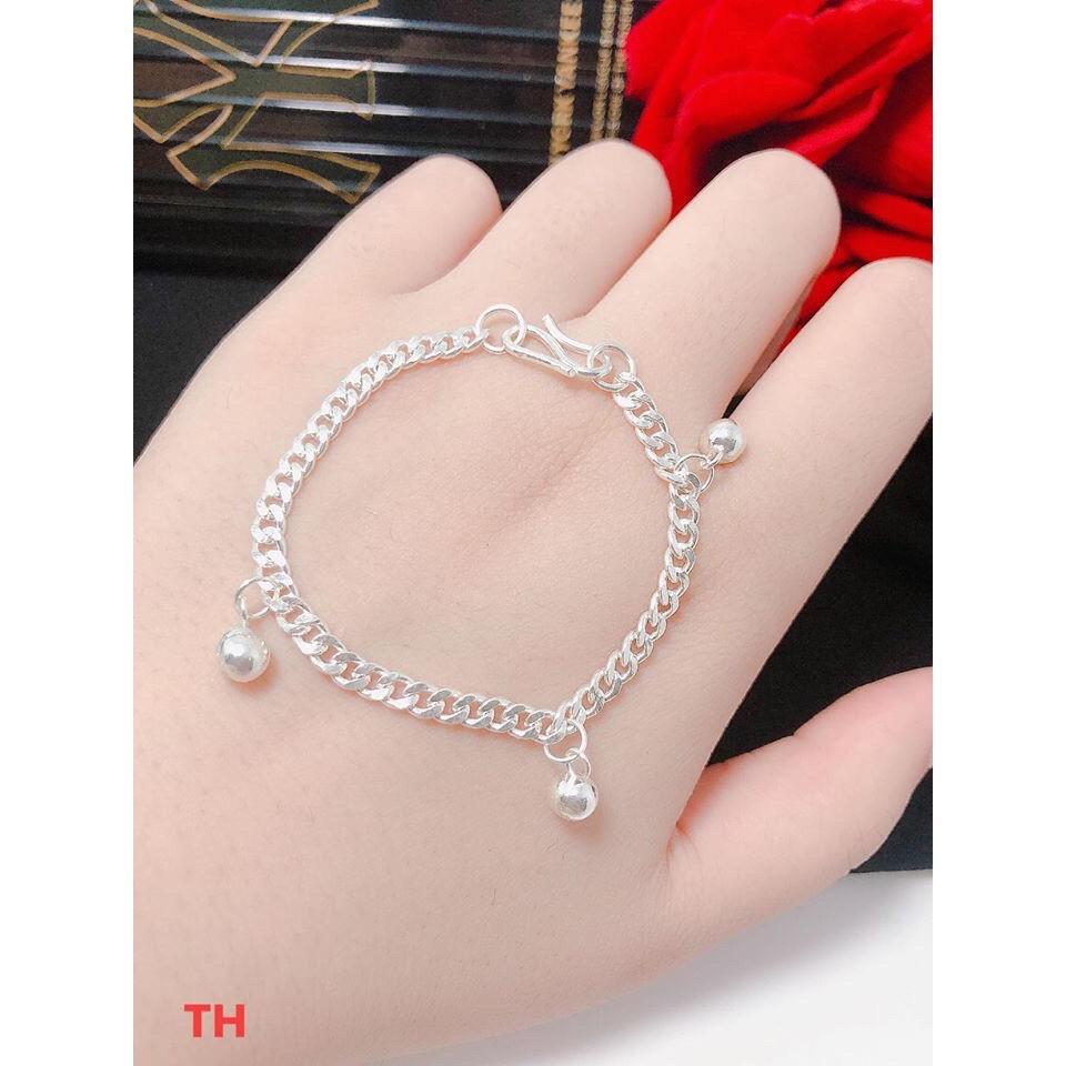 Lắc tay bạc đơn cho bé trai, bé gái treo chuông,chuẩn bạc ta