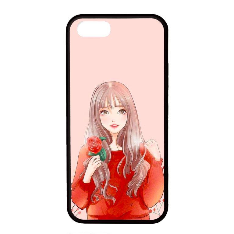 Ốp lưng dành cho điện thoại Iphone 5 Cô Gái Cầm Hoa