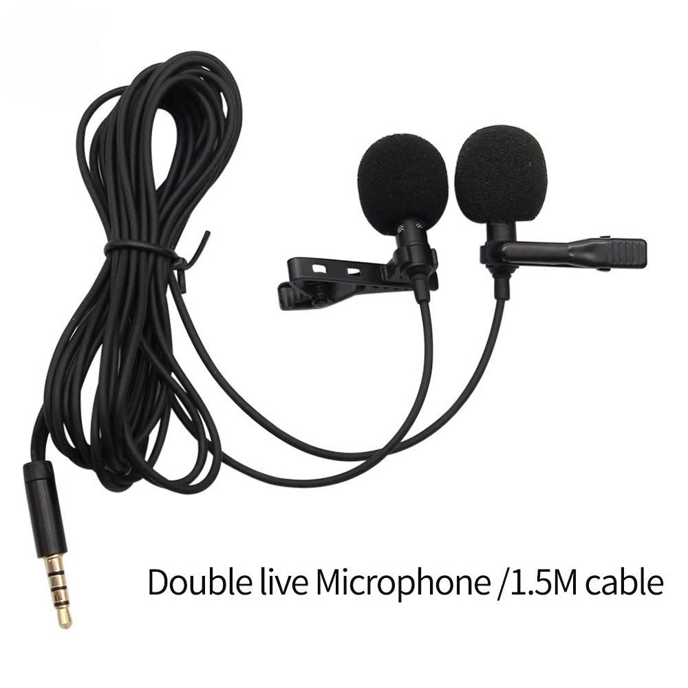 Cặp micro cài áo cho Camera, Gopro, Smartphone Micro kẹp áo thu âm đôi dùng cho điện thoại, laptop, máy tính bảng - Hàng Nhập Khẩu