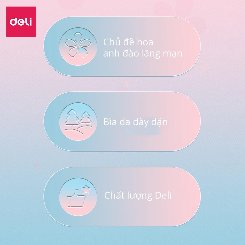 Sổ tay ghi chép Deli cao cấp bìa da khâu gáy khổ 16K/32K 96 trang - Hình hoa anh đào Sakura nhiều màu - Phù hợp làm Sổ Tay Kế Hoạch Sổ Nhật Kí - ZT1696 / ZT3296