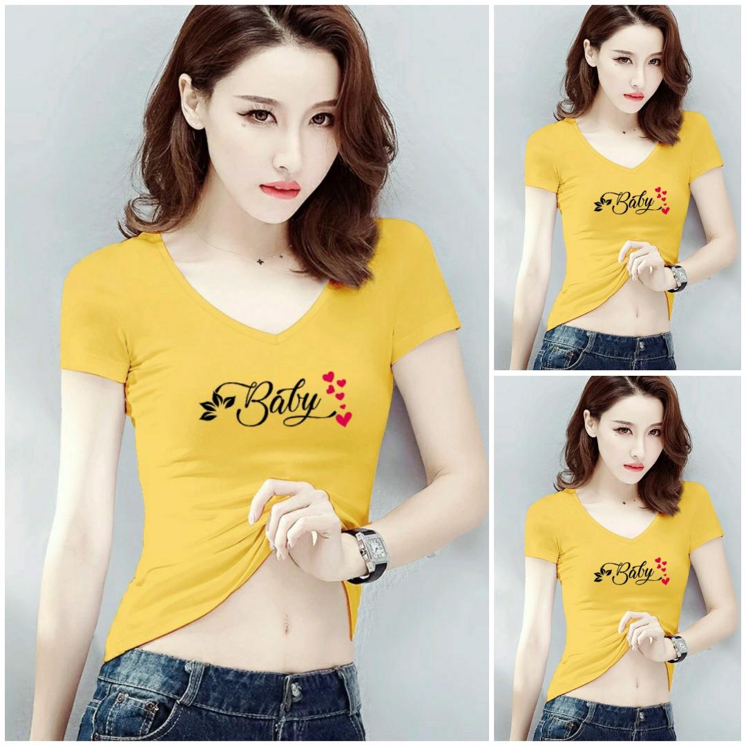 Áo thun nữ MXM cổ tim form ôm body in chữ Baby thun 4 chiều từ 40-52kg