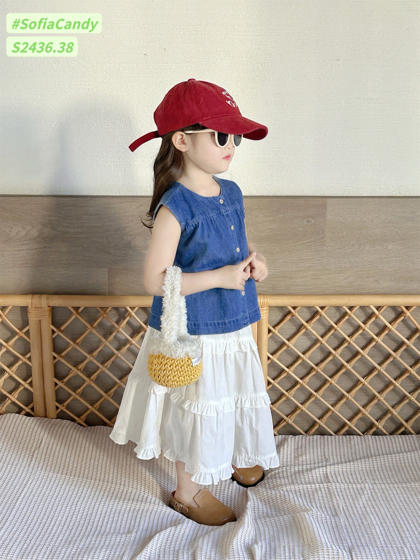 [Từ 1 đến 12 tuổi] Set tiểu thư áo jean xanh mềm + chân váy thô Hàn trắng từ 1 đến 12 tuổi dễ mix đồ vô cùng