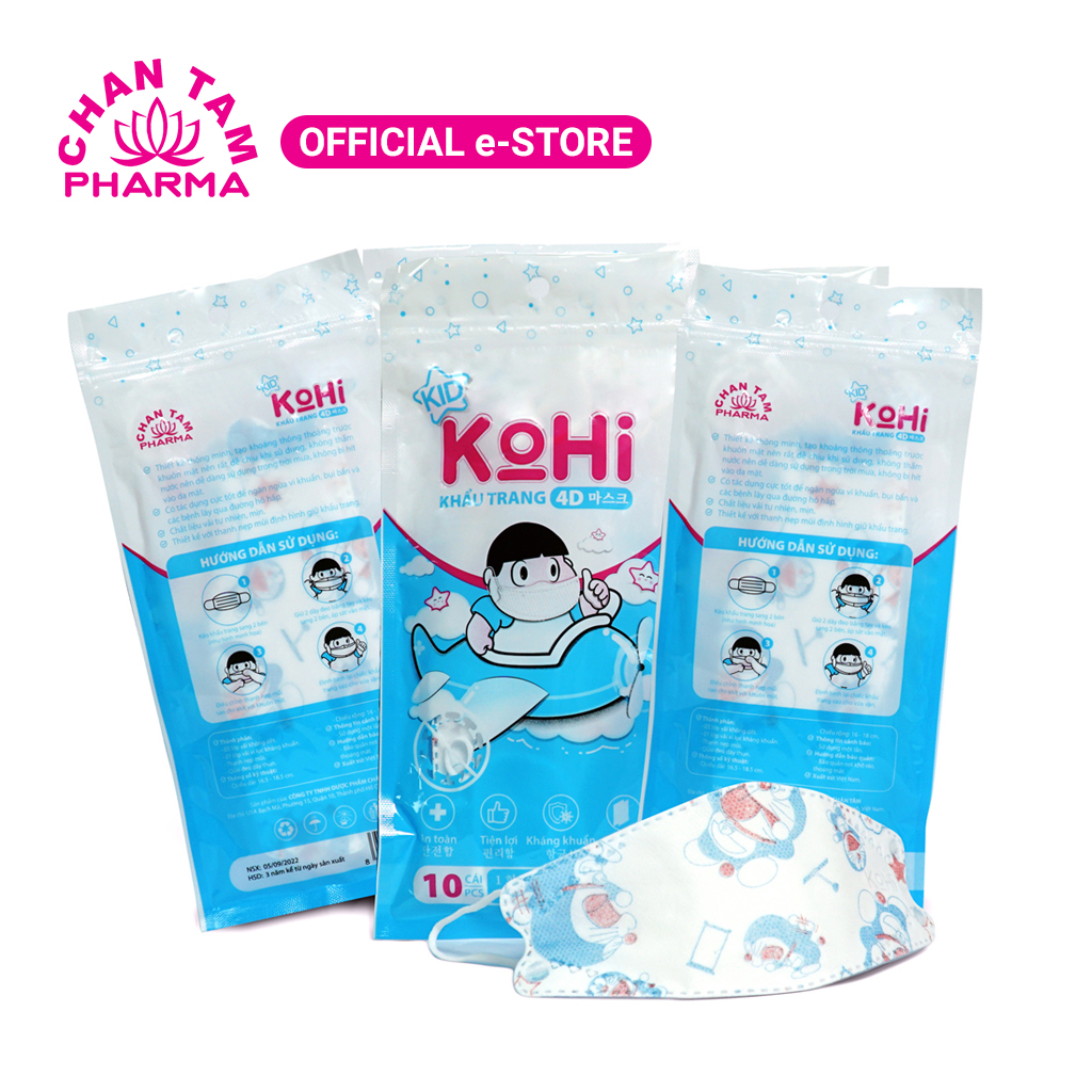 Khẩu trang 4D trẻ em KOHI 4 lớp kháng khuẩn - Túi 10 cái