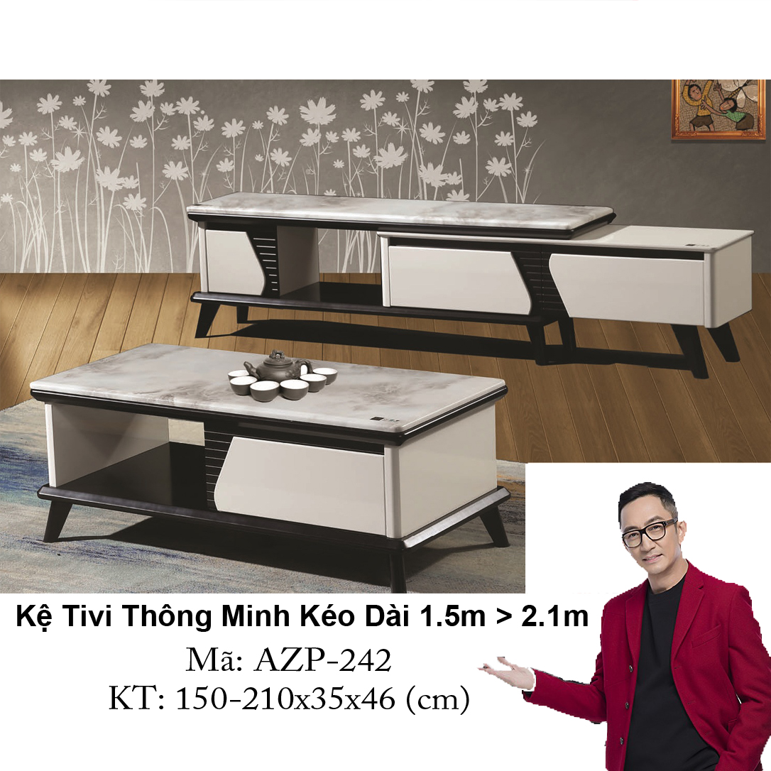 Kệ Tivi Mặt Đá Thông Minh Kéo Dài AZP-TV242 / Dòng Cao Cấp - Hàng Nhập Khẩu