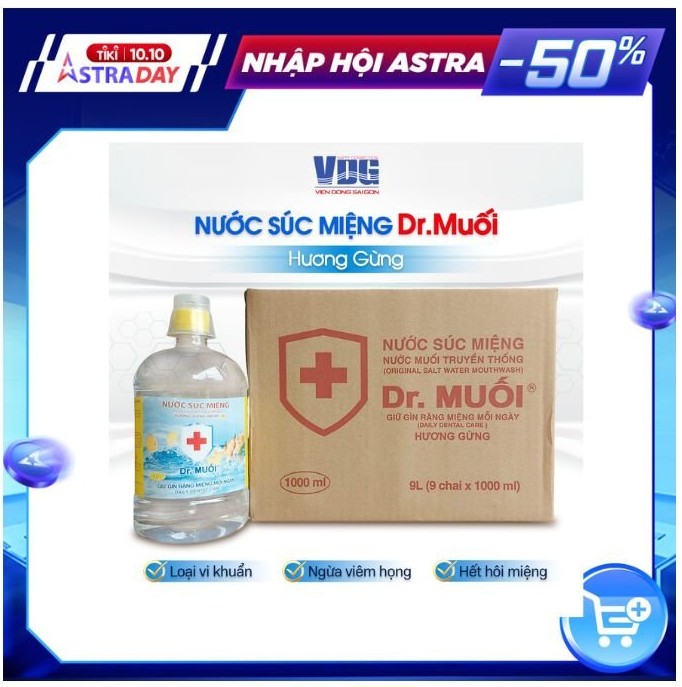 1 Thùng 9 chai Nước súc miệng Dr. Muối hương Gừng ấm áp (1000ml)