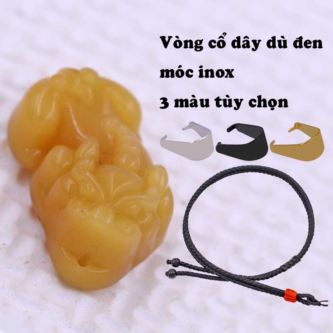 Mặt dây chuyền tỳ hưu đá vàng 3.1 cm kèm vòng cổ dây dù đen + móc inox vàng, mặt Tỳ hưu