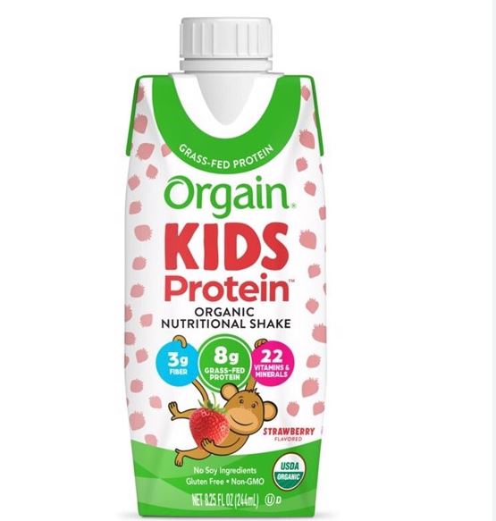 Thùng 12 Hộp Sữa nước Protein hữu cơ Orgain Kids Protein Vị Dâu 244ml x 12 . Date 01/2025