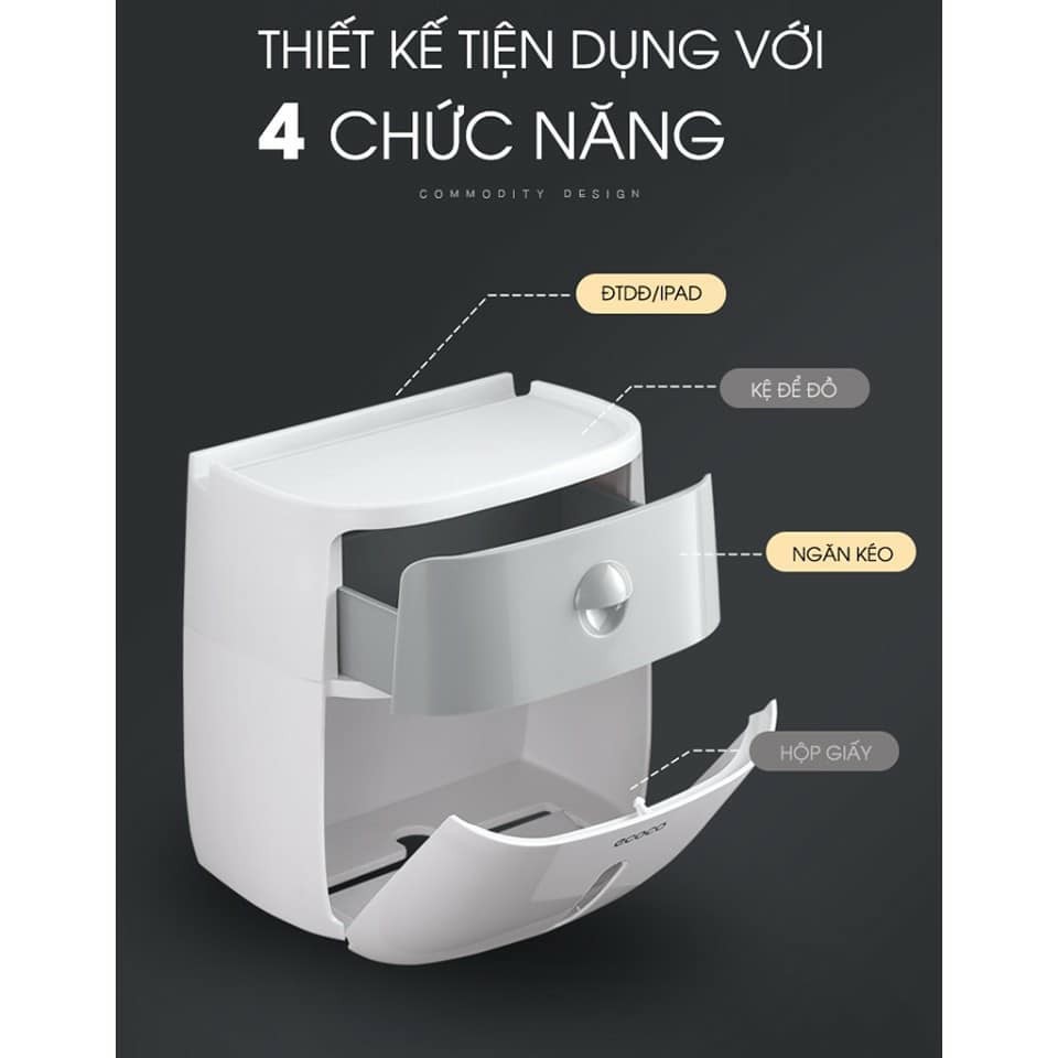 Hộp Đựng Giấy Vệ Sinh Đa Năng 2 Tầng Treo Tường Cao Cấp - Có Ngăn Kéo Và Khe Cắm Điện Thoại, Ipad - Hàng Chính Hãng Nhập Khẩu