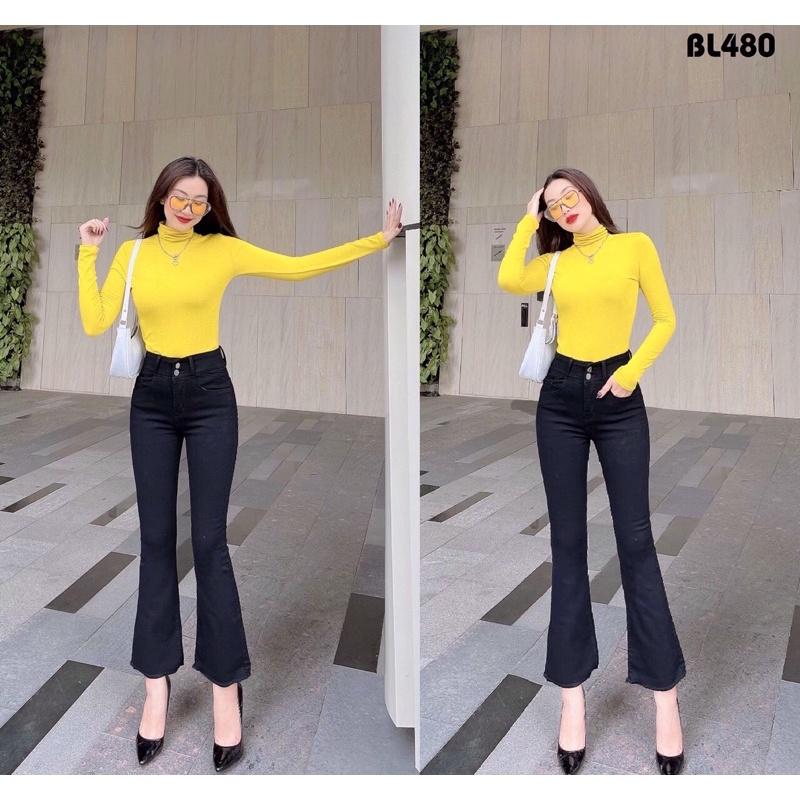 Quần jeans 9 tấc nữ ống loe nhẹ màu nhạt