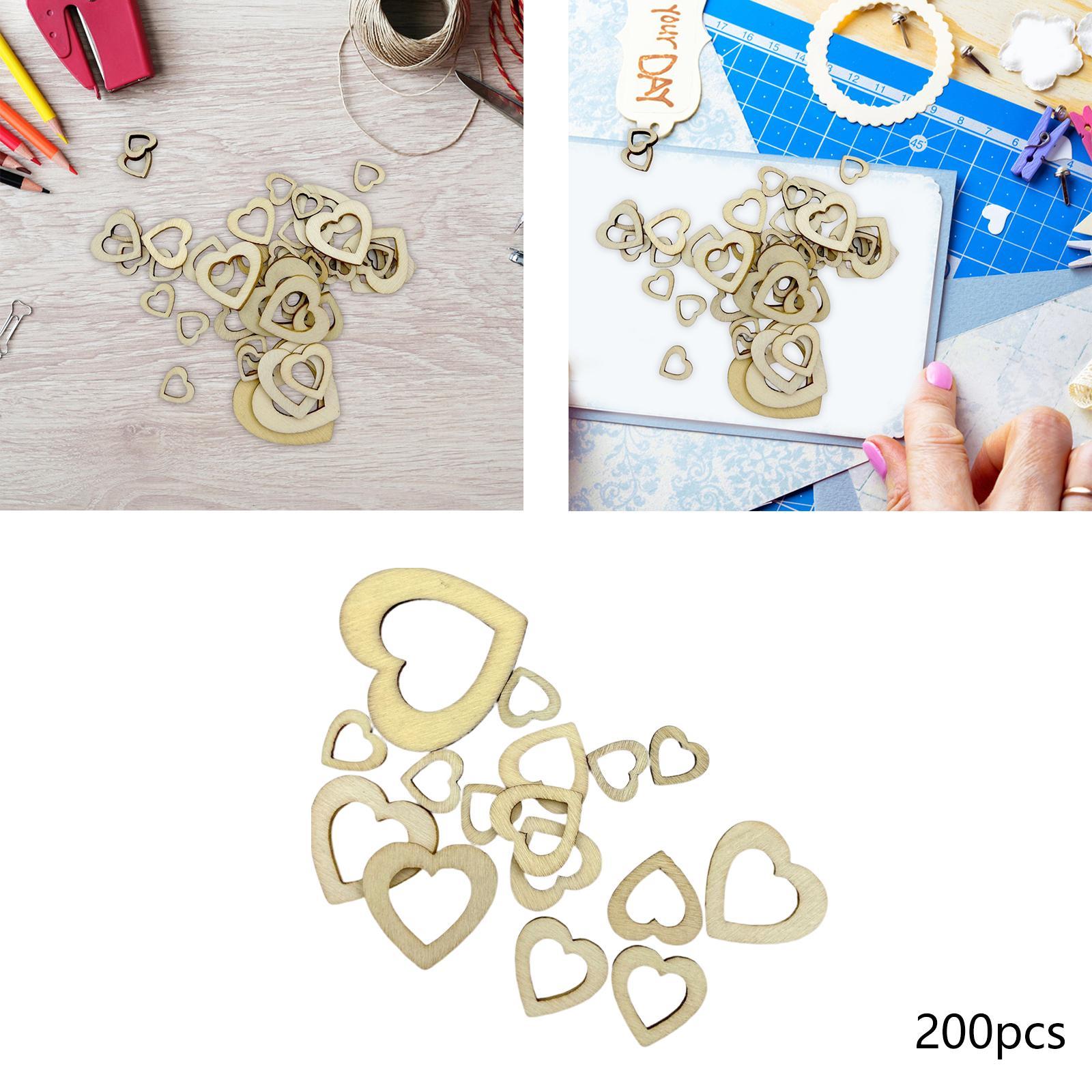 200x Wooden Love Hearts Crafts, Wood Slices for Wedding Hanging Tags Card Making