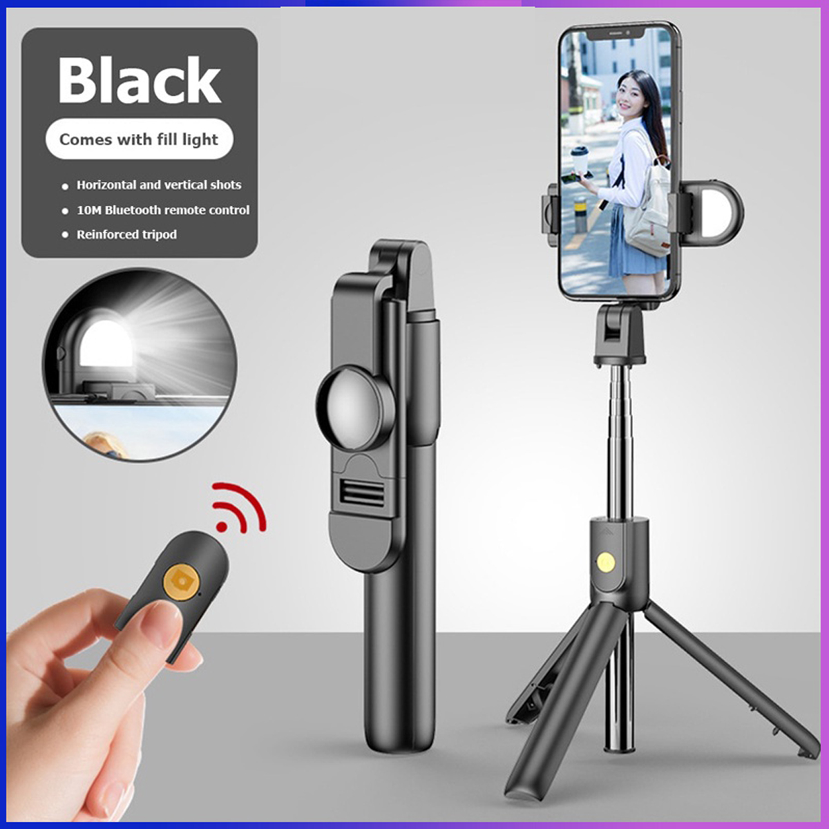 Gậy chụp ảnh selfie, tripod hỗ trợ livestream, học online, quay Vlog K10 -S có tich hợp đèn Led, gương soi, xoay 360 độ dành cho các dòng điện thoại thông minh