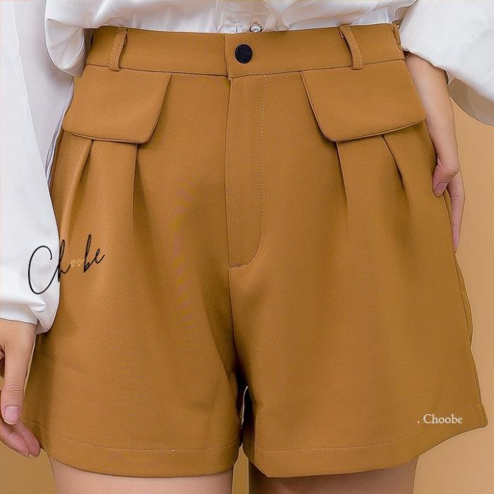 Quần short nữ Choobe túi nắp, cạp cao, quần đùi nữ chất vải cao cấp, phong cách thời trang Hàn Quốc