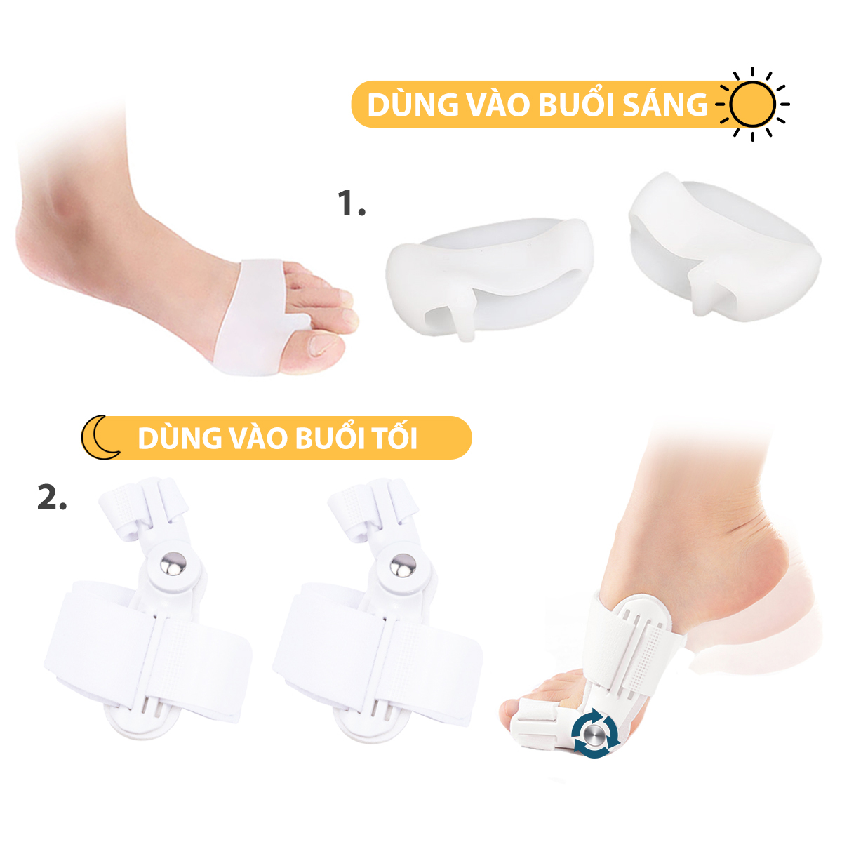 Combo 2 cặp dụng cụ chỉnh hình ngón chân cái bị vẹo Hallux Valgus chất liệu nhựa PC và vớ silicone SEBS - Buybox