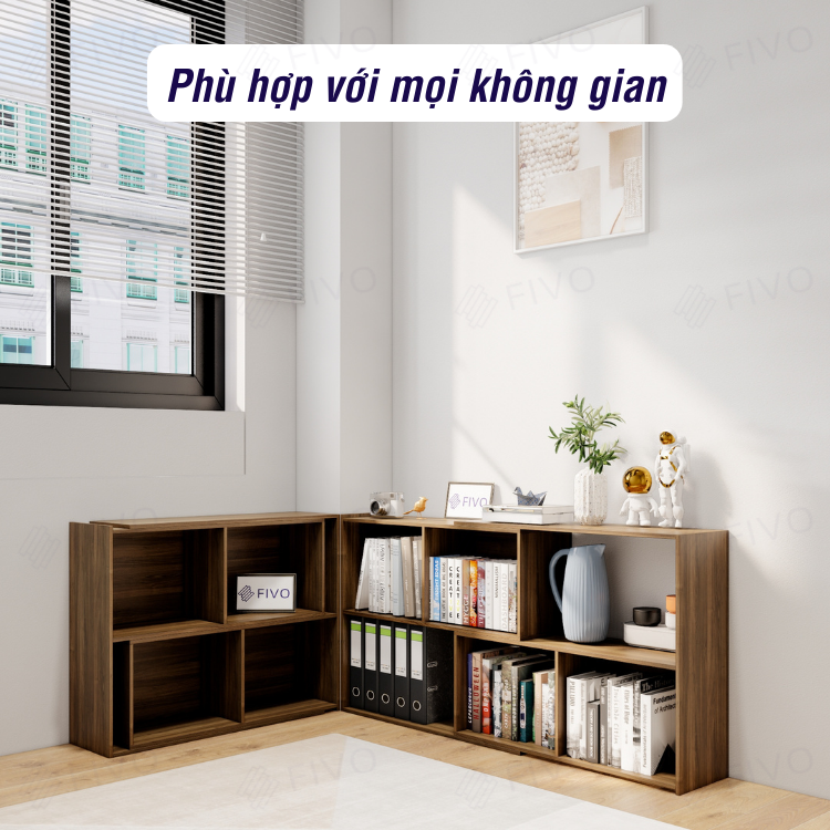 Kệ Sách Để Sàn Trang Trí Thông Minh FIVO FB72 Màu Nâu, Thiết Kế Hiện Đại 2IN1 Đóng Mở Tùy Thích, Tiết Kiệm Diện Tích - Hàng Chính Hãng