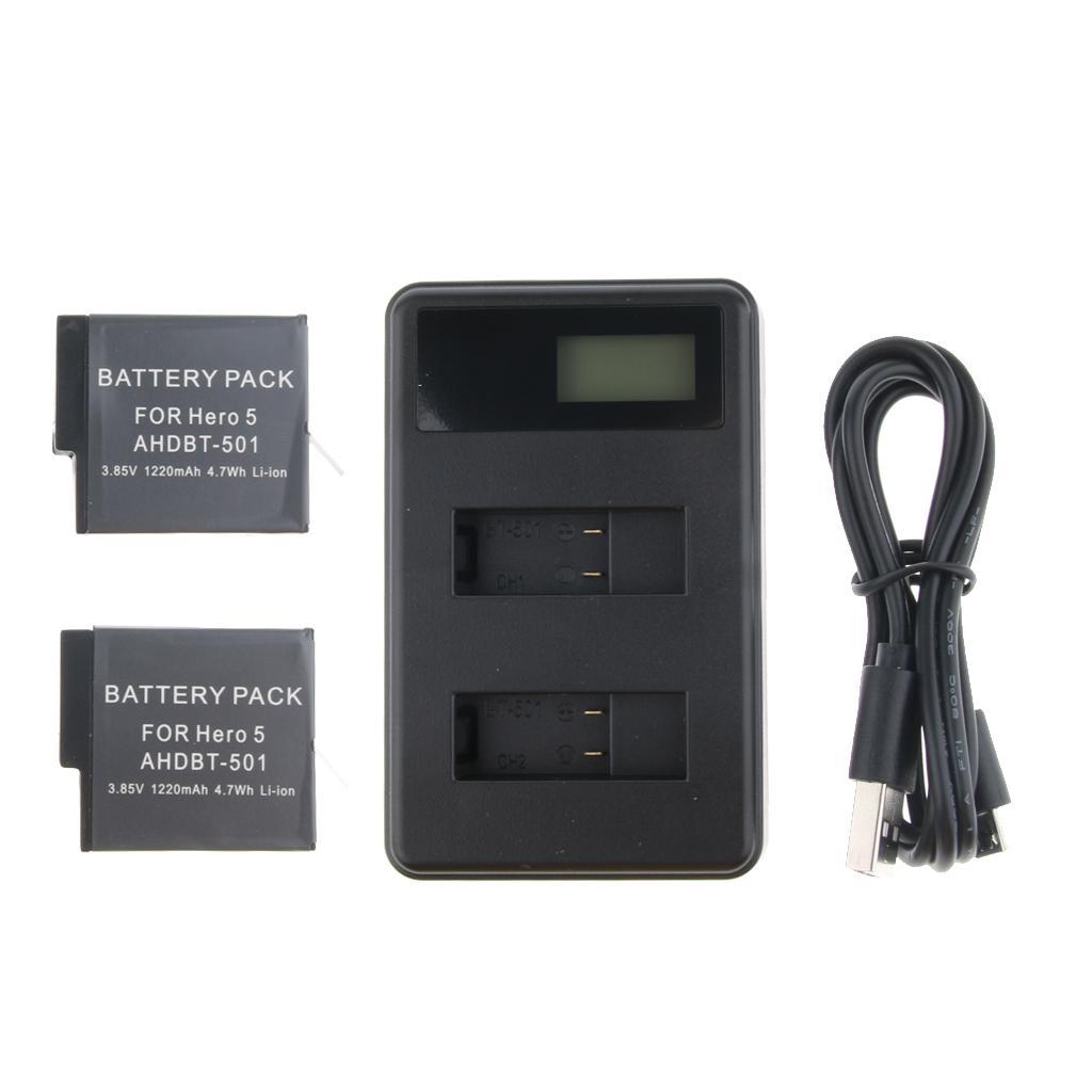 LCD Display USB Dual Battery Charger Kit For GoPro Hero 5 6 Black AHDBT-501