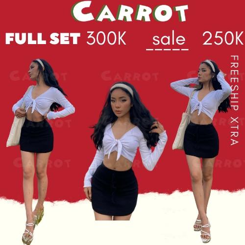 SET ÁO CỘT NƠ TAY DÀI CHÂN VÁY HỞ LƯNG CỘT DÂY NGẮN FREESIZE THỜI TRANG NỮ carrotxinhdep