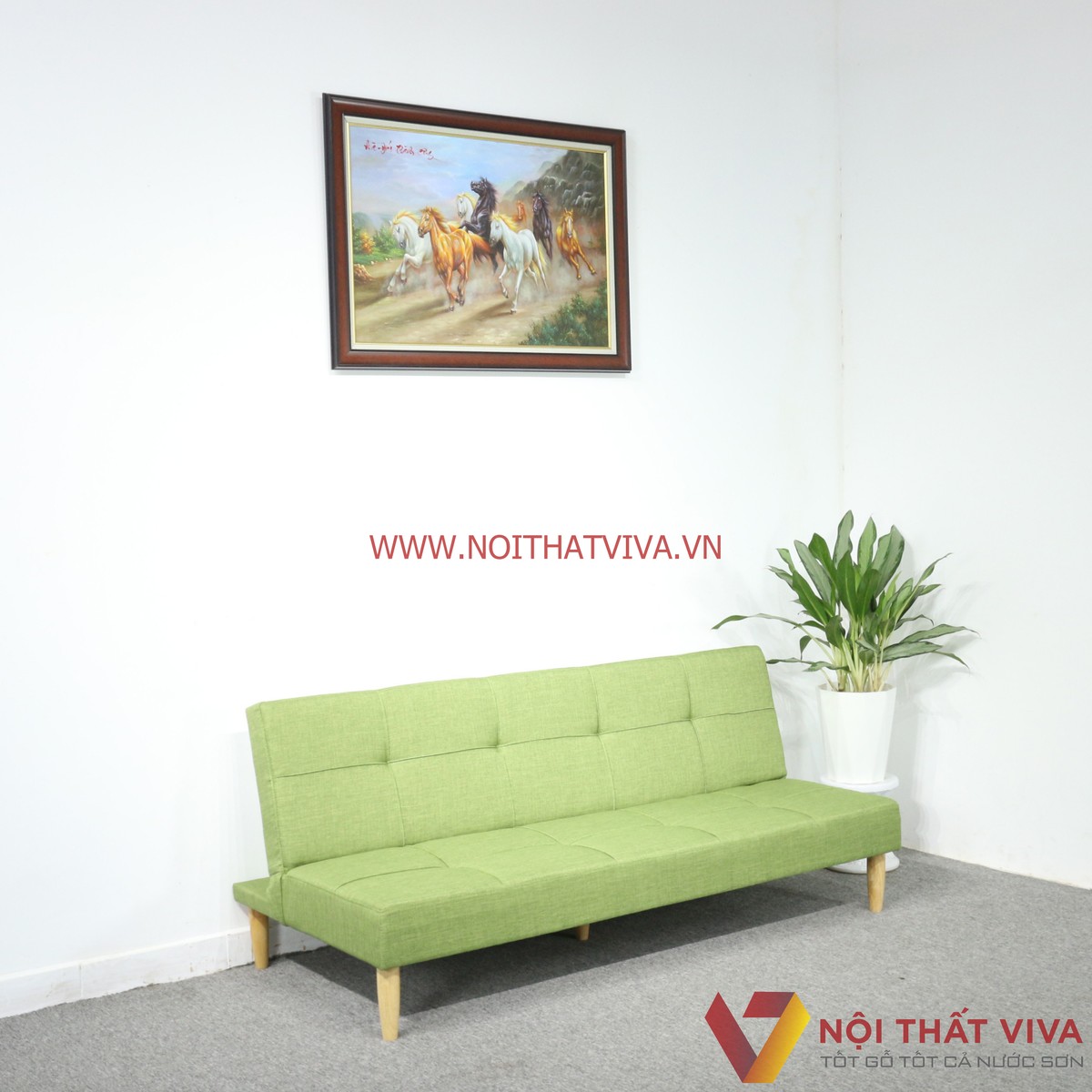 Ghế Sofa Xếp Thành Giường Ngủ Bọc Nỉ Màu Xanh Lá Hiện Đại Giá Rẻ