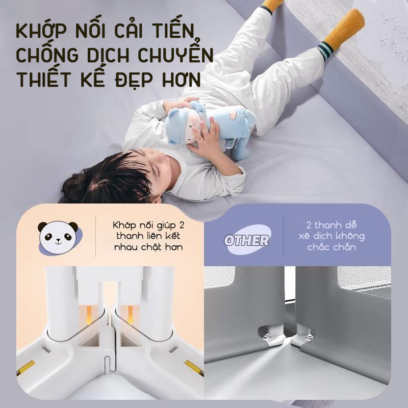 Thanh chắn giường cho bé an toàn KidAndMom BR23 kiêm quây cũi độ cao 74-96cm thiết kế chống kẹt, chống vấp ngã, nâng hạ 1 hoặc 2 đầu bản nâng cấp mới nhất (Giá bán 1 thanh)