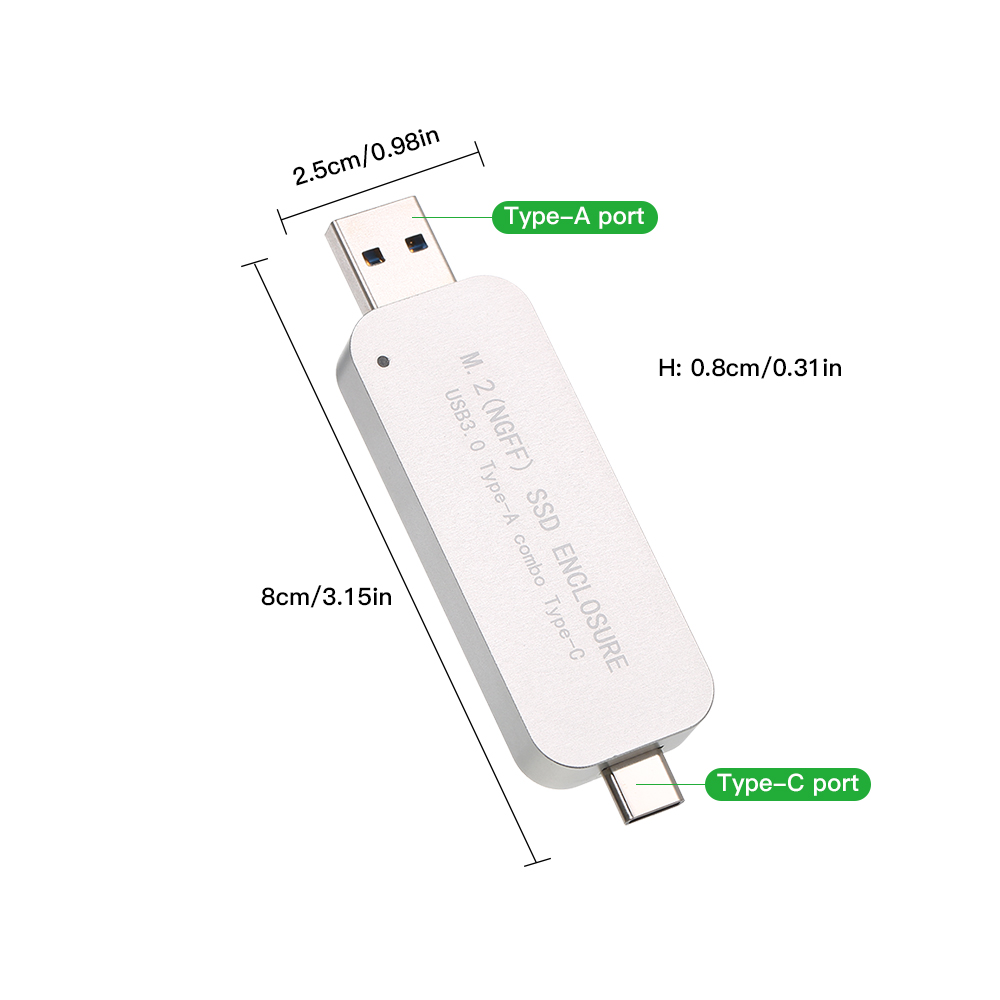 Vỏ bọc SSD Loại A Kết hợp Loại C Hỗ trợ 5Gbps 2230/2242 USB3.0 đến M.2 NGFF