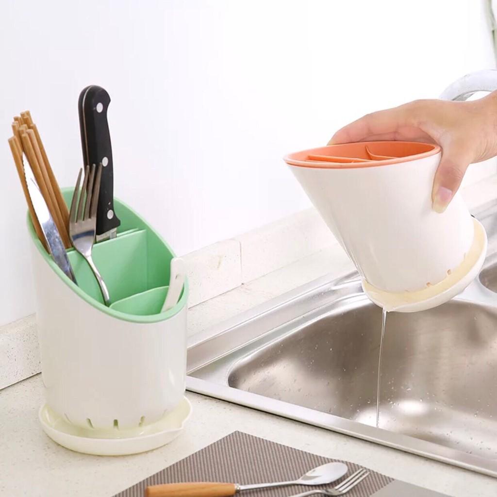 Combo 2 Ống, Khay Đựng Đũa, Muỗng, Thìa, Dĩa… Bằng Nhựa Cao Cấp Có Đế Hứng Nước