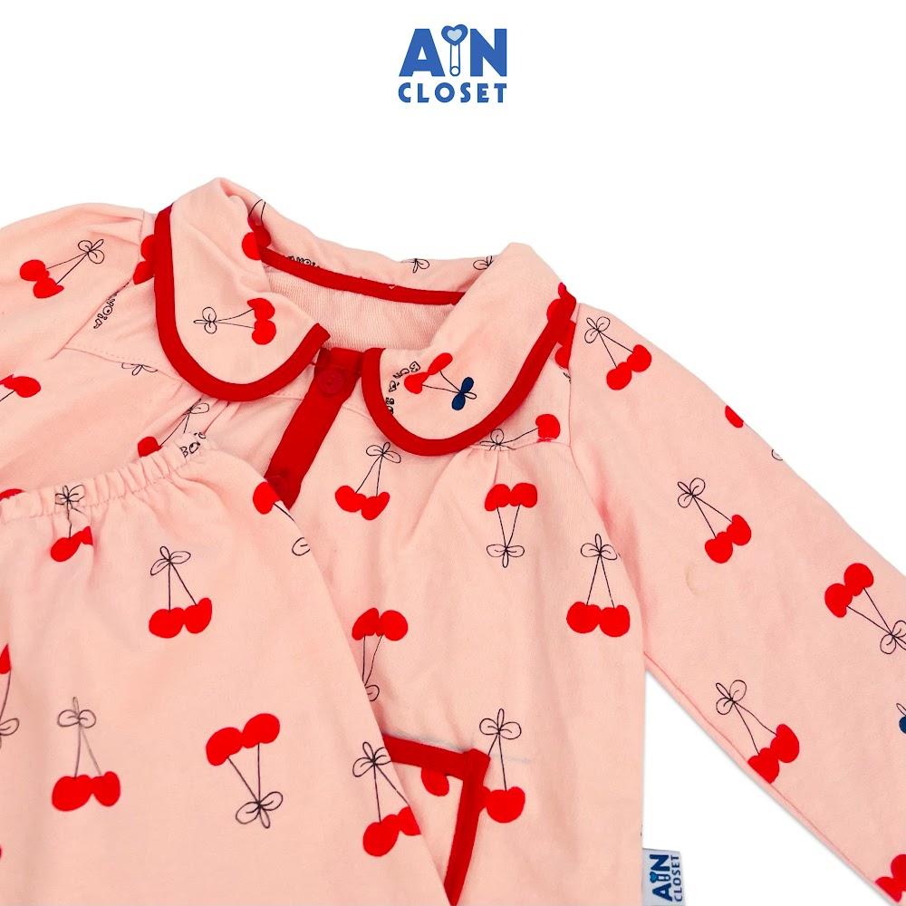 Bộ quần áo dài bé gái họa tiết Cherry đỏ nền hồng thun da cá - AICDBGK55GDE - AIN Closet