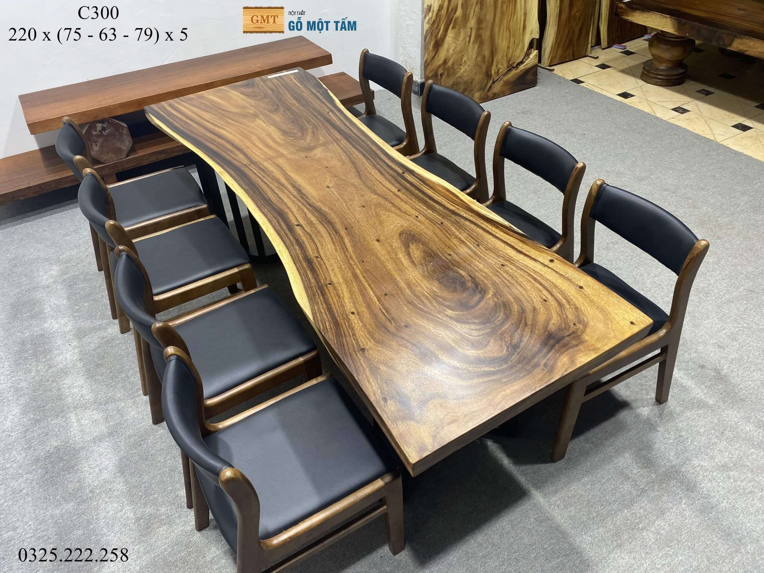 Bàn Sân Vườn Gỗ Me Tây, Bàn Cafe Gỗ Me Tây, Bàn Gỗ Me Tây Nguyên Tấm Dài 2,2m Rộng 79cm Dày 5cm