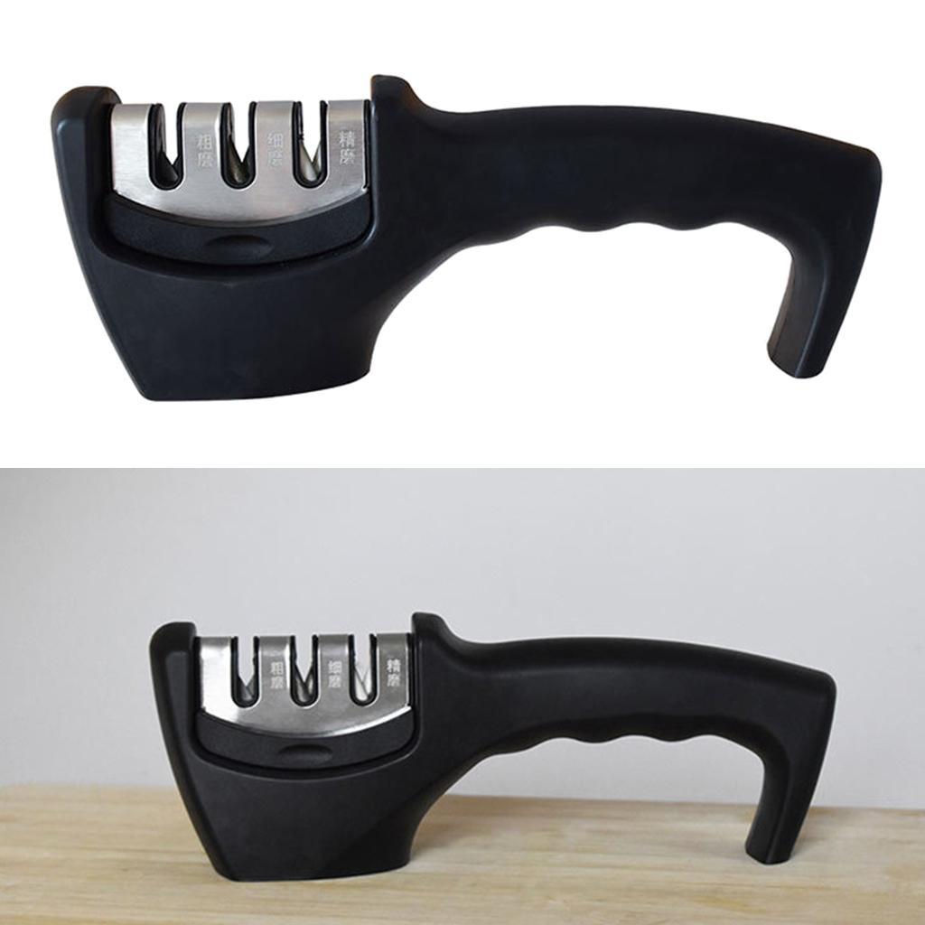 Handheld 3-Stage Kitchen Knife Sharpener Knives Coarse Fine Sharpening Black