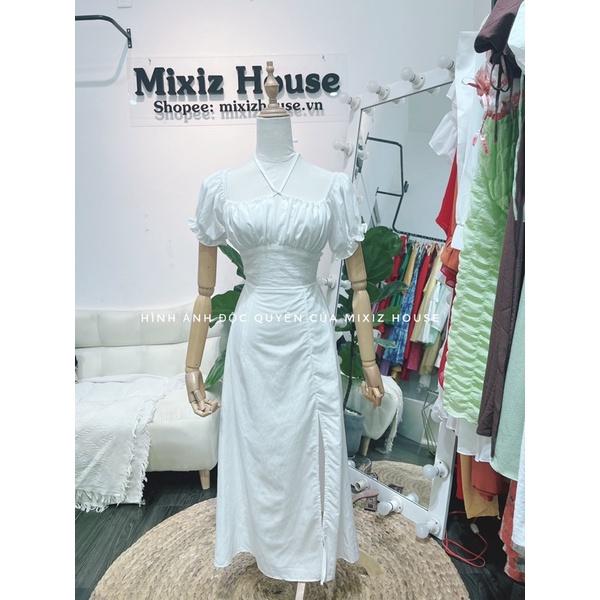 Đầm maxi đi biển mặc được 2 kiểu màu xanh đen