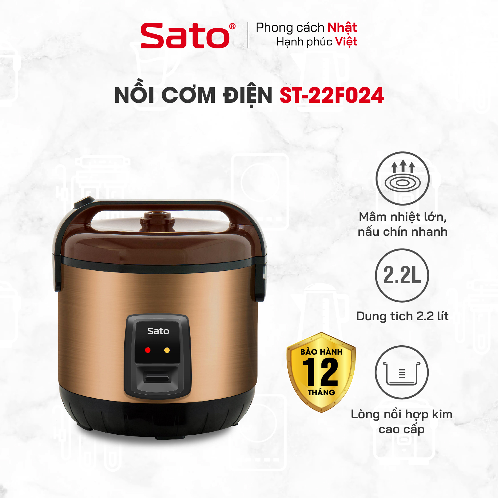 Nồi cơm điện 2.2L SATO 22F024 - Hàng chính hãng