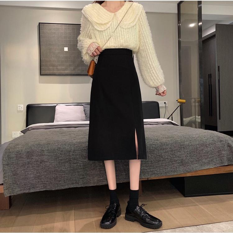 Chân Váy Công Sở dáng dài Chữ A Sẻ Trước phong cách ulzzang Hàn Quốc mới nhất