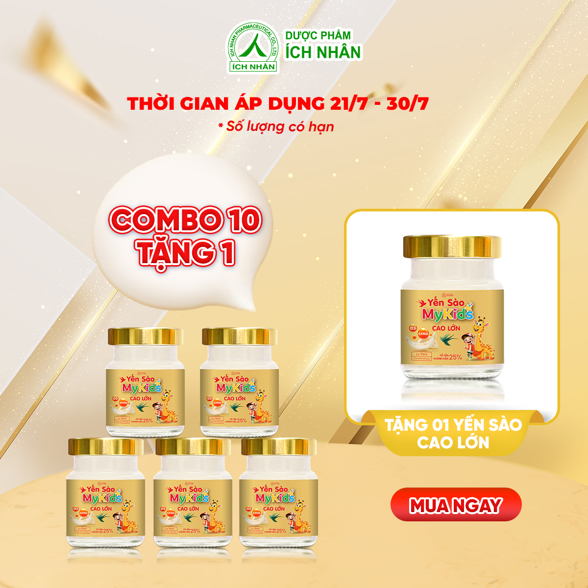 Combo 10 Lọ Yến Sào Mykids Cao Lớn giúp bé ăn ngon, cao lớn, thông minh, tăng sức đề kháng, tăng dưỡng chất cho trẻ - Dạng lọ 70ml