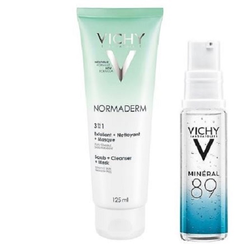 Kem Tẩy Tế Bào Chết 3 Tác Dụng Vichy Normaderm 3in 1 Scrub + Cleanser + Mask 125ml Tặng Dưỡng Chất Khoáng Cô Đặc M89 10ml