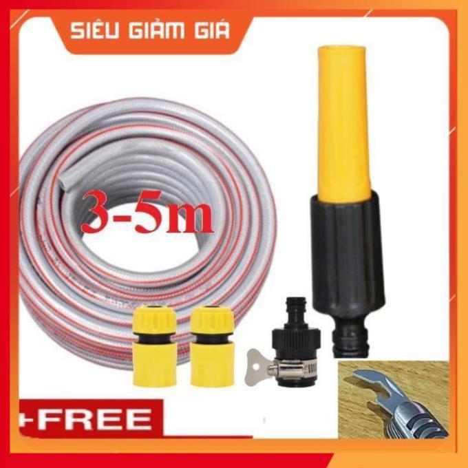 Bộ dây vòi xịt nước rửa xe,tưới cây .tăng áp 3 lần,loại 3m,5m 206622-5 cút sập,nối nhựa đen+ tặng mở chai