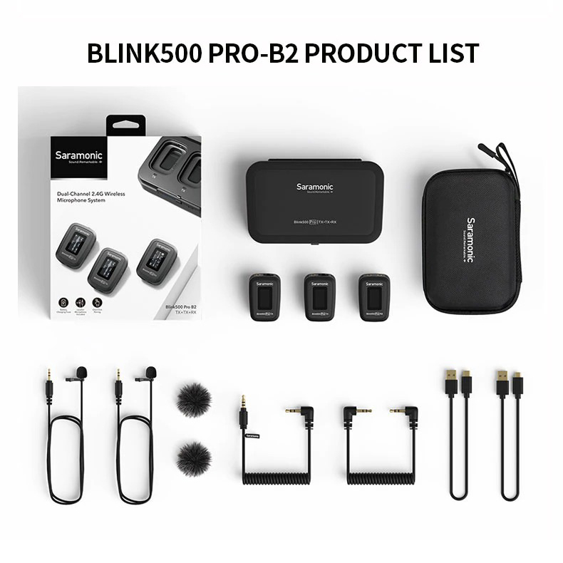 Micro Thu Âm Không Dây Saramonic Blink 500 Pro B2 (TX + TX + RX) 2 Phát + 1 Thu - Chính hãng