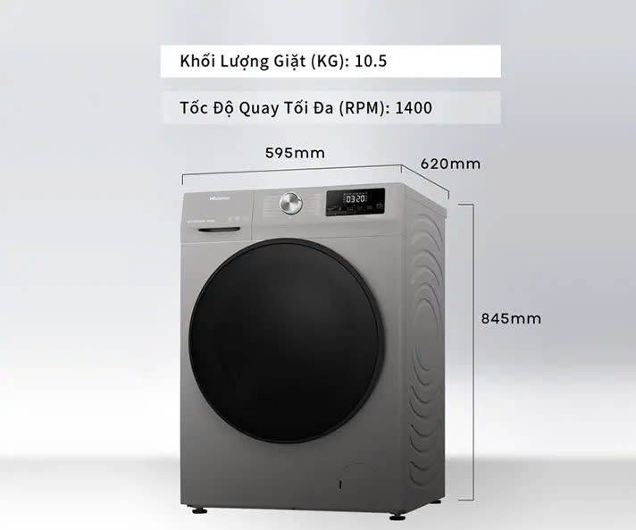 Máy giặt sấy 2IN1 Hisense Inverter 10.5kg WDQA1043BT sạch khuẩn 99.9%, bảo hành 3 năm - HÀNG CHÍNH HÃNG