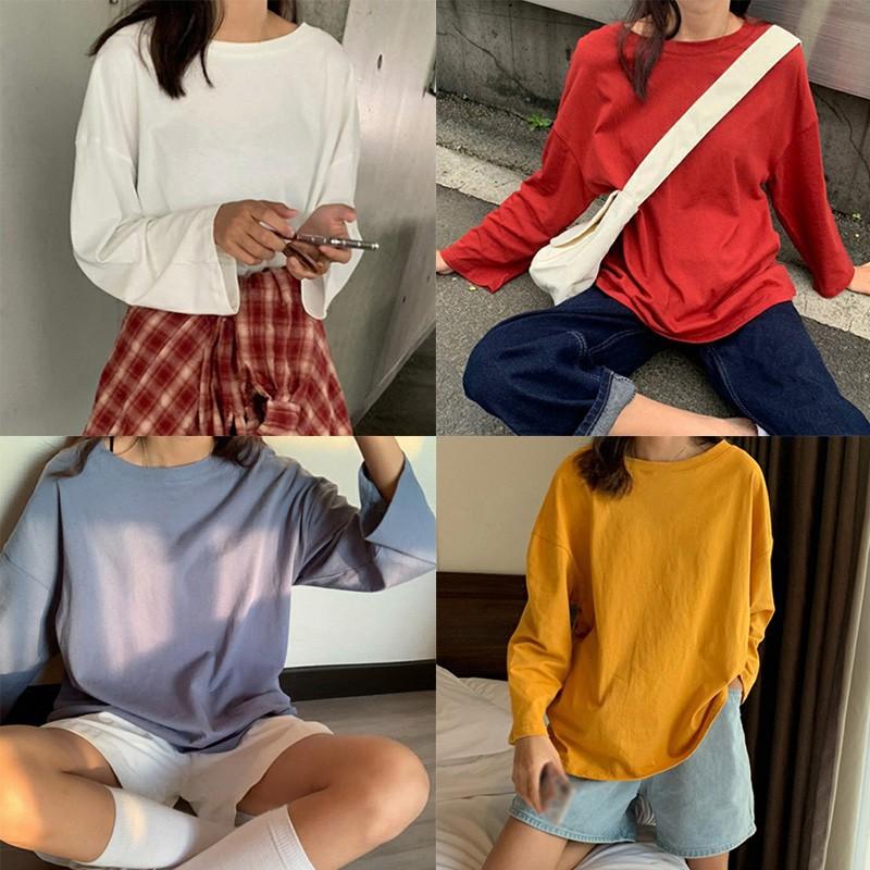 Áo Thun Nữ Tay Dài Màu Trơn Thời Trang